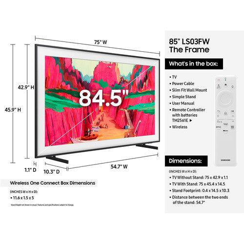 Samsung QN85LS03FW 85” Class LS03FW The Frame Pro Series Neo QLED 4K UHD Art Mode SamsungVision AI Smart TV QN85LS03FWFXZA