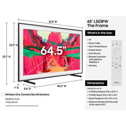 Samsung QN65LS03FW 65” Class LS03FW The Frame Pro Series Neo QLED 4K UHD Art Mode SamsungVision AI Smart TV QN65LS03FWFXZA