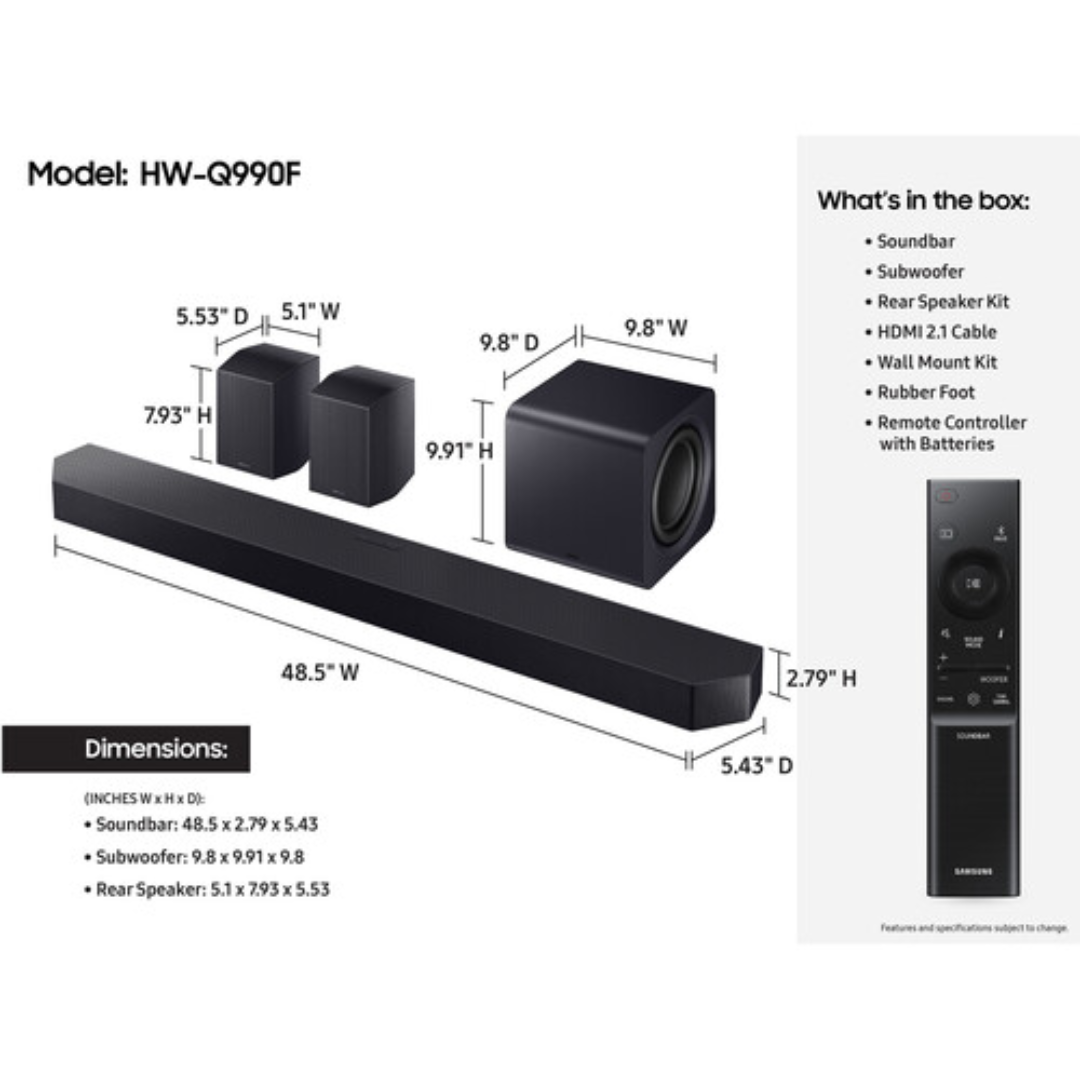 Samsung HW-Q990F 11.1.4ch Soundbar, HW-Q990F/ZA Bundle With 4 Year Extended Audio Warranty