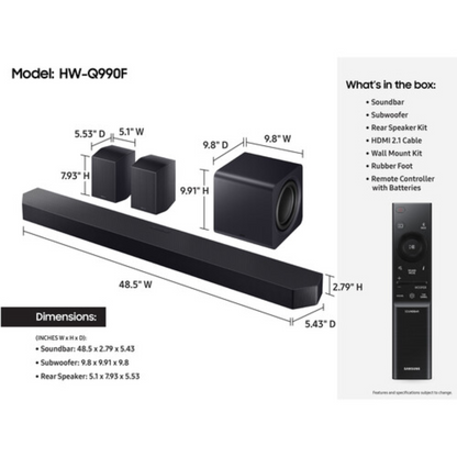 Samsung HW-Q990F 11.1.4ch Soundbar, HW-Q990F/ZA Bundle With 4 Year Extended Audio Warranty